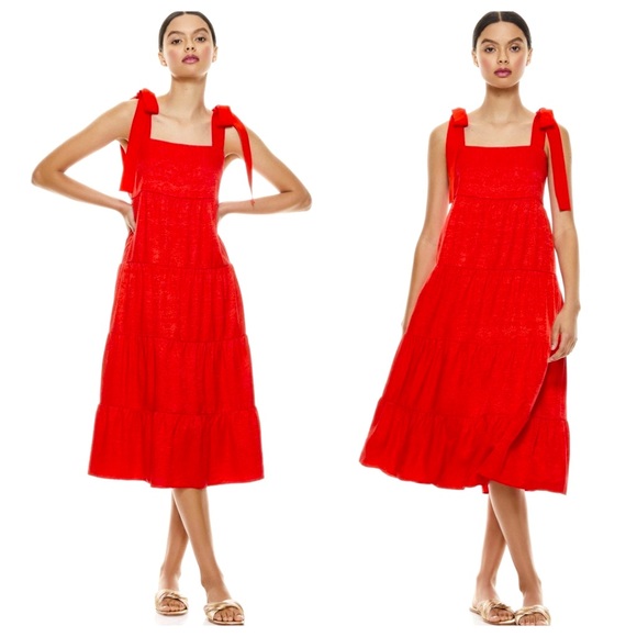 ALICE& + OLIVIA Cynthia Tie Shoulder Midi Dress - Picture 5 of 12